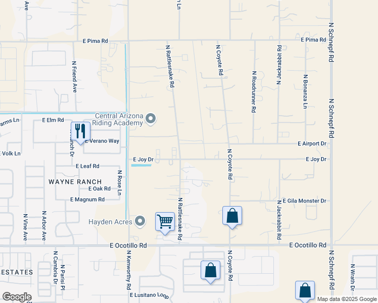 map of restaurants, bars, coffee shops, grocery stores, and more near 41587 North Rattlesnake Road in Queen Creek