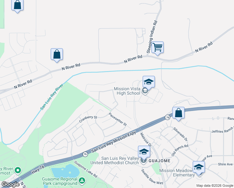map of restaurants, bars, coffee shops, grocery stores, and more near 5572 Thoroughbred Street in Oceanside