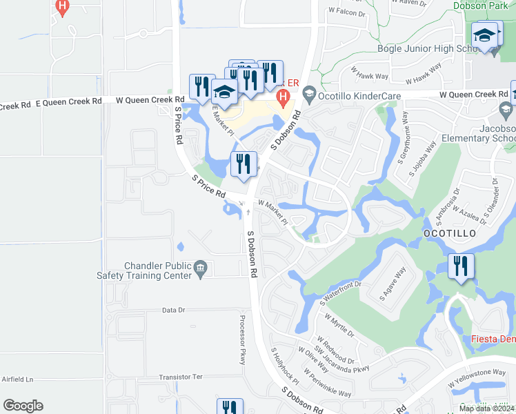map of restaurants, bars, coffee shops, grocery stores, and more near in Chandler