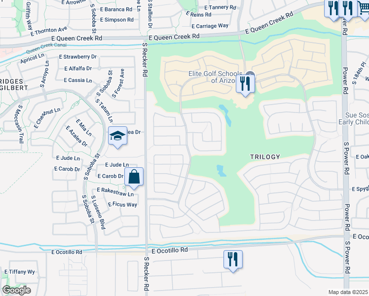 map of restaurants, bars, coffee shops, grocery stores, and more near 4135 East Azalea Drive in Gilbert