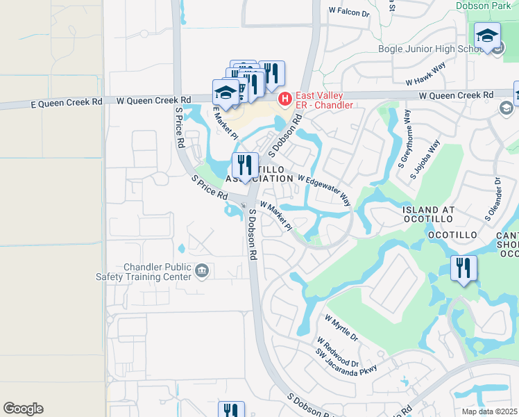 map of restaurants, bars, coffee shops, grocery stores, and more near in Chandler