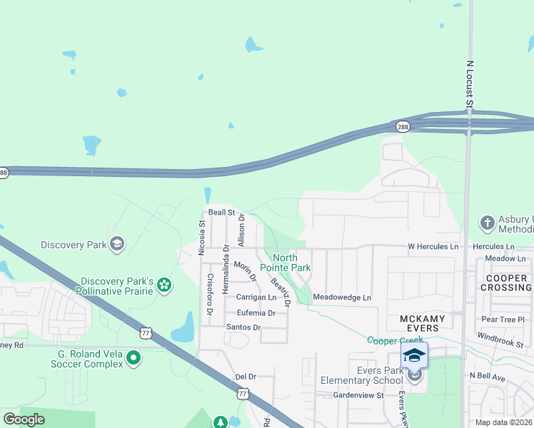 map of restaurants, bars, coffee shops, grocery stores, and more near 3725 Beatriz Drive in Denton
