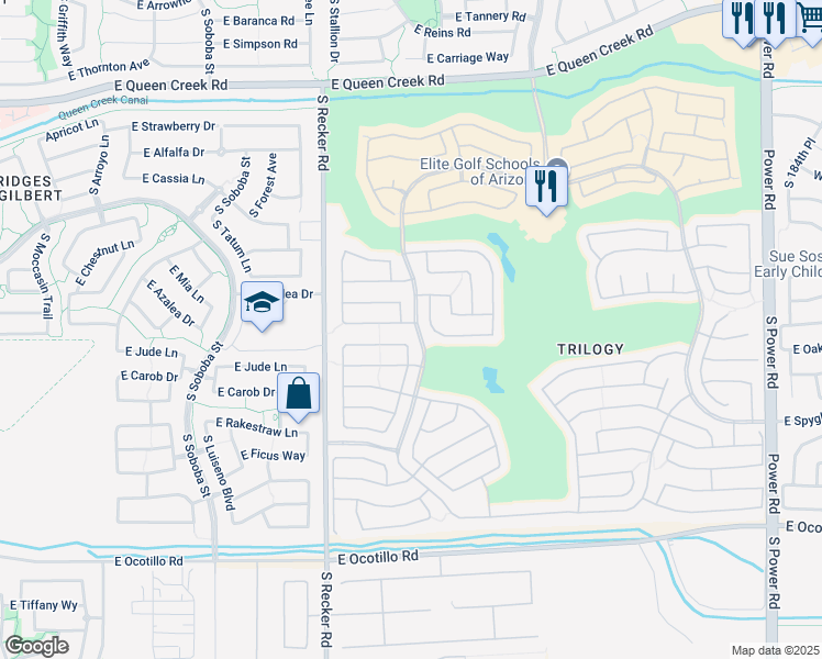 map of restaurants, bars, coffee shops, grocery stores, and more near 4135 East Azalea Drive in Gilbert