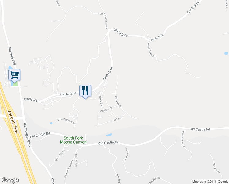 map of restaurants, bars, coffee shops, grocery stores, and more near 8978 Platanus Place in Escondido