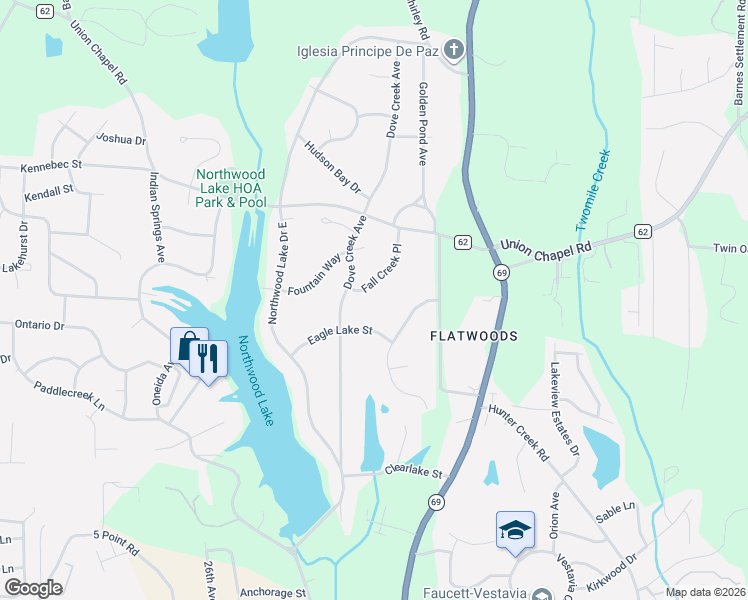 map of restaurants, bars, coffee shops, grocery stores, and more near 5212-5302 Fall Creek Place in Northport