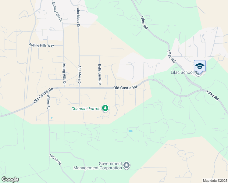 map of restaurants, bars, coffee shops, grocery stores, and more near 11603 Old Castle Road in Valley Center