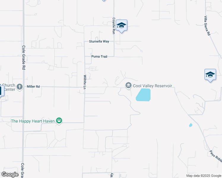map of restaurants, bars, coffee shops, grocery stores, and more near 30593 Miller Road in Valley Center