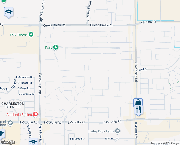 map of restaurants, bars, coffee shops, grocery stores, and more near Unnamed Road in Queen Creek