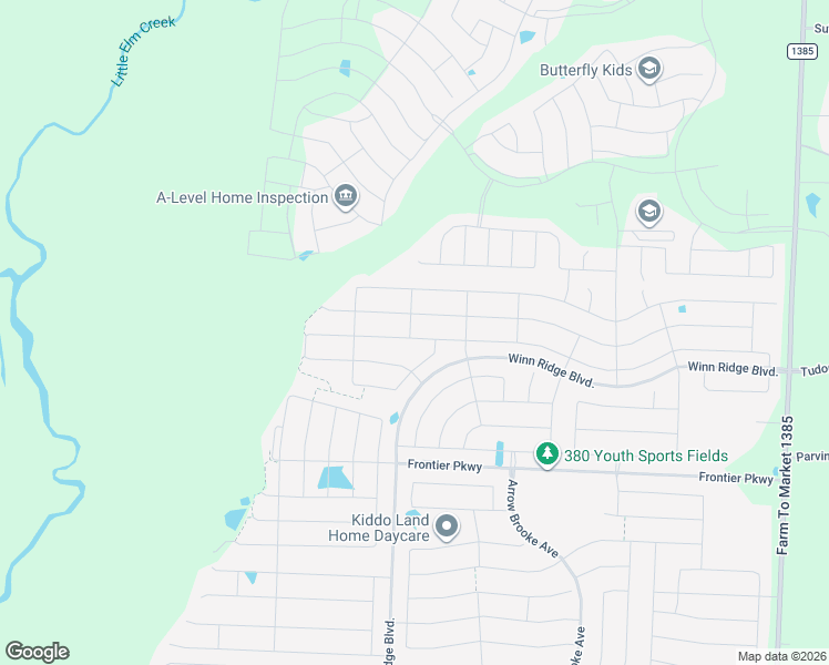 map of restaurants, bars, coffee shops, grocery stores, and more near 1201 Waggoner Drive in Aubrey