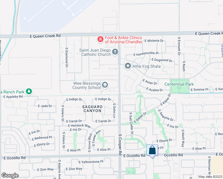map of restaurants, bars, coffee shops, grocery stores, and more near 21006 South Cooper Road in Chandler
