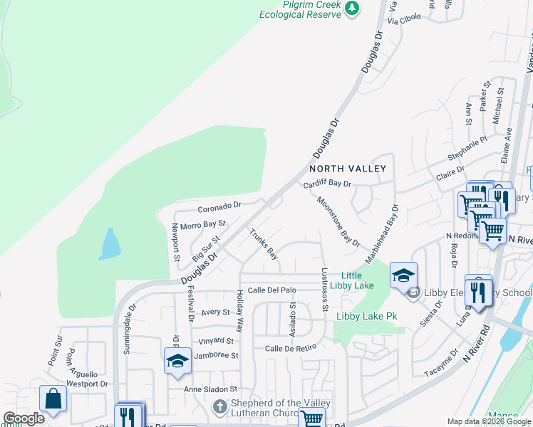 map of restaurants, bars, coffee shops, grocery stores, and more near 350 Catalina Drive in Oceanside