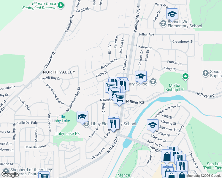 map of restaurants, bars, coffee shops, grocery stores, and more near 534 Luna Drive in Oceanside
