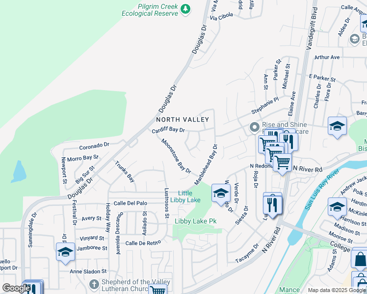 map of restaurants, bars, coffee shops, grocery stores, and more near 377 Point Windemere Place in Oceanside