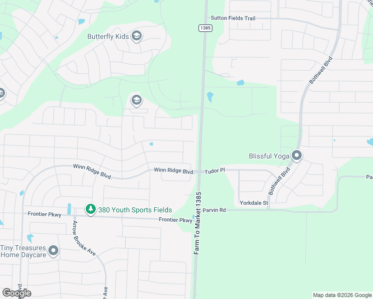 map of restaurants, bars, coffee shops, grocery stores, and more near 1833 Vernon Drive in Denton County
