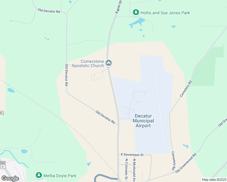 map of restaurants, bars, coffee shops, grocery stores, and more near 2681-3131 Farm to Market 730 in Decatur