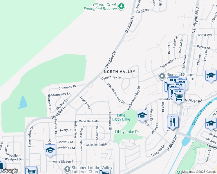 map of restaurants, bars, coffee shops, grocery stores, and more near 377 Moonstone Bay Drive in Oceanside