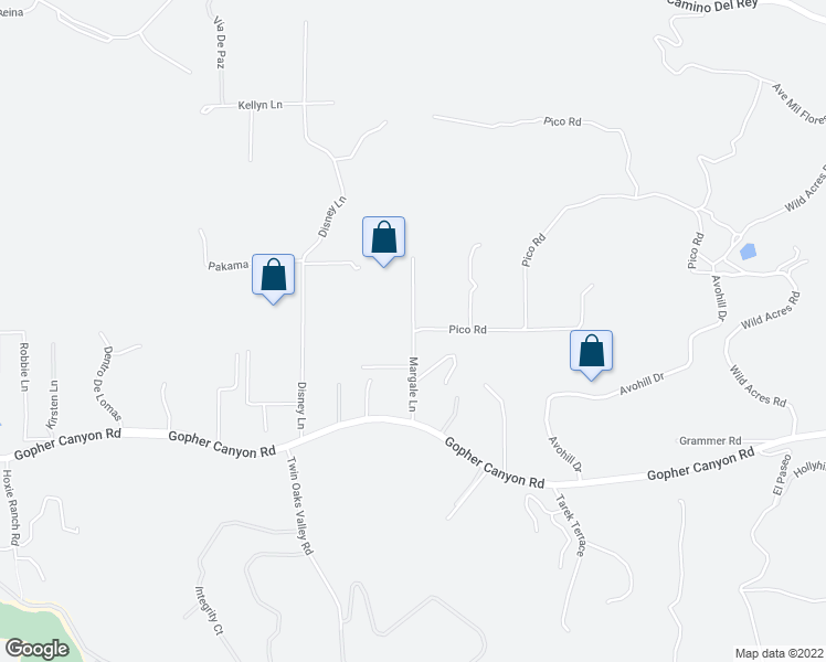 map of restaurants, bars, coffee shops, grocery stores, and more near Margale Lane in Bonsall