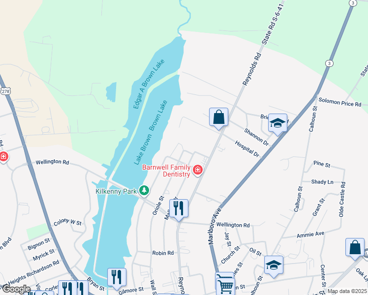 map of restaurants, bars, coffee shops, grocery stores, and more near 811 Reynolds Road in Barnwell