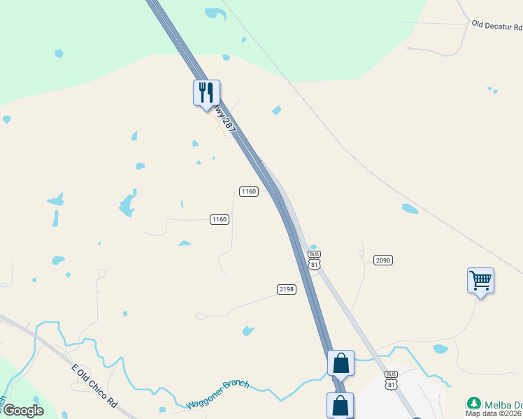 map of restaurants, bars, coffee shops, grocery stores, and more near 1841 U.S. 287 in Decatur