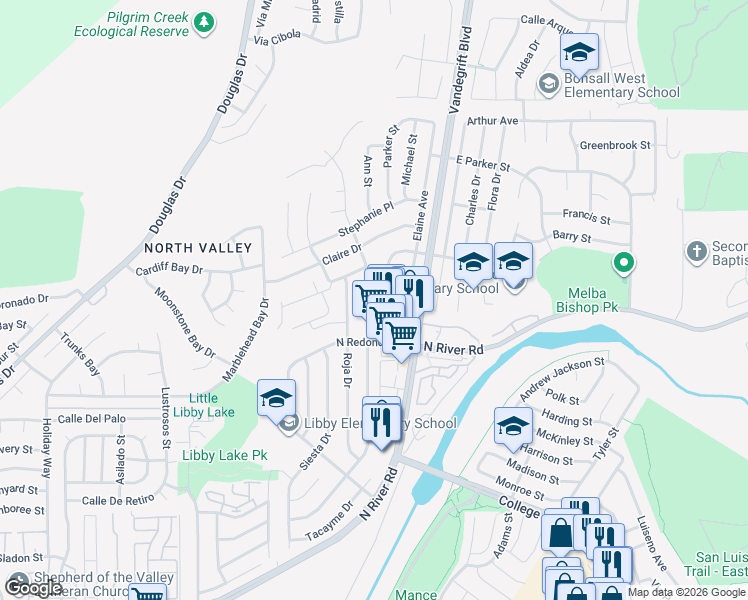 map of restaurants, bars, coffee shops, grocery stores, and more near 538 Luna Drive in Oceanside