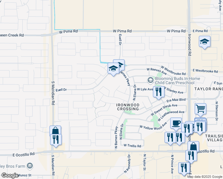 map of restaurants, bars, coffee shops, grocery stores, and more near 956 Heatherwood Street in San Tan Valley