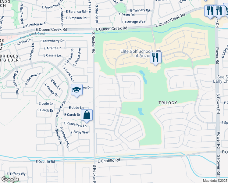map of restaurants, bars, coffee shops, grocery stores, and more near 4135 East Azalea Drive in Gilbert
