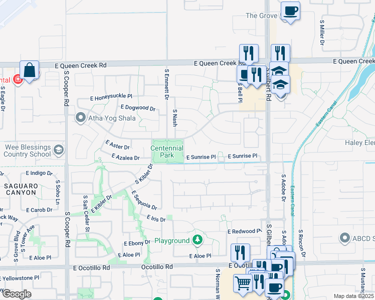 map of restaurants, bars, coffee shops, grocery stores, and more near 3379 South Nash Way in Chandler