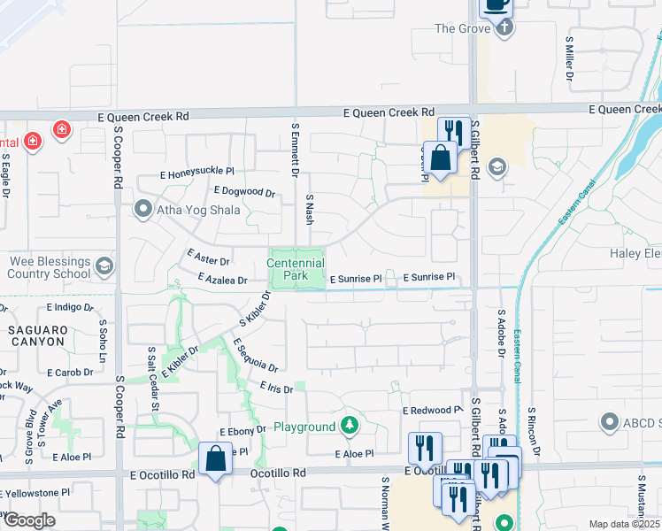 map of restaurants, bars, coffee shops, grocery stores, and more near 3379 South Nash Way in Chandler