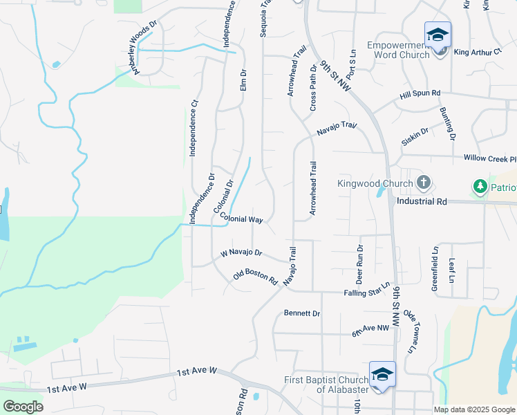map of restaurants, bars, coffee shops, grocery stores, and more near 1002 Broken Bow Trail in Alabaster