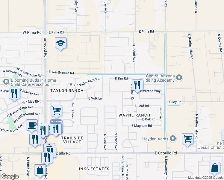 map of restaurants, bars, coffee shops, grocery stores, and more near 1116 East Cottonwood Road in San Tan Valley