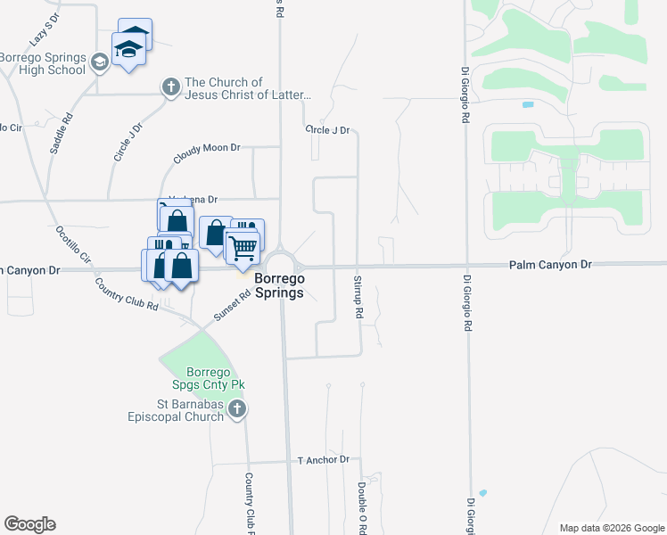 map of restaurants, bars, coffee shops, grocery stores, and more near 747 Palm Canyon Drive in Borrego Springs