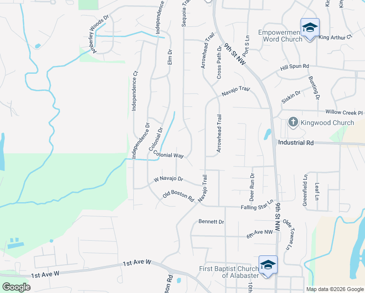 map of restaurants, bars, coffee shops, grocery stores, and more near 1002 Broken Bow Trail in Alabaster