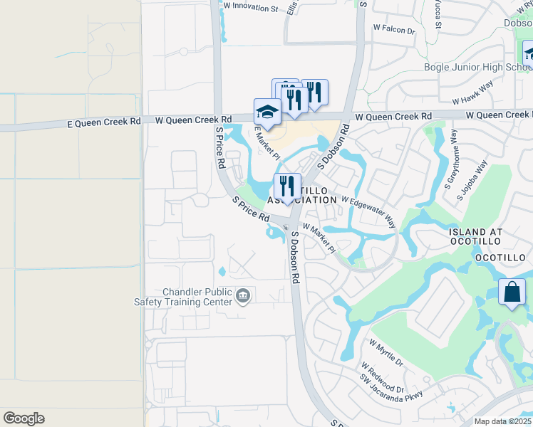 map of restaurants, bars, coffee shops, grocery stores, and more near 3377 South Price Road in Chandler
