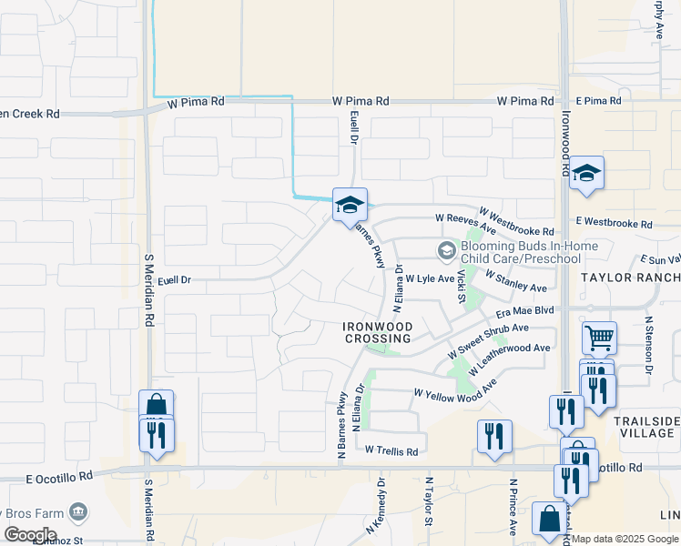 map of restaurants, bars, coffee shops, grocery stores, and more near 956 Heatherwood Street in San Tan Valley
