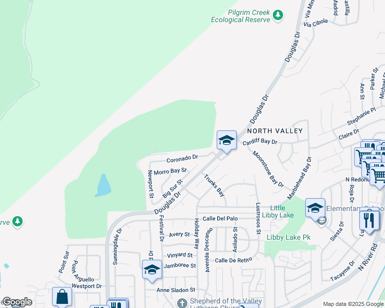 map of restaurants, bars, coffee shops, grocery stores, and more near 4568 Coronado Drive in Oceanside