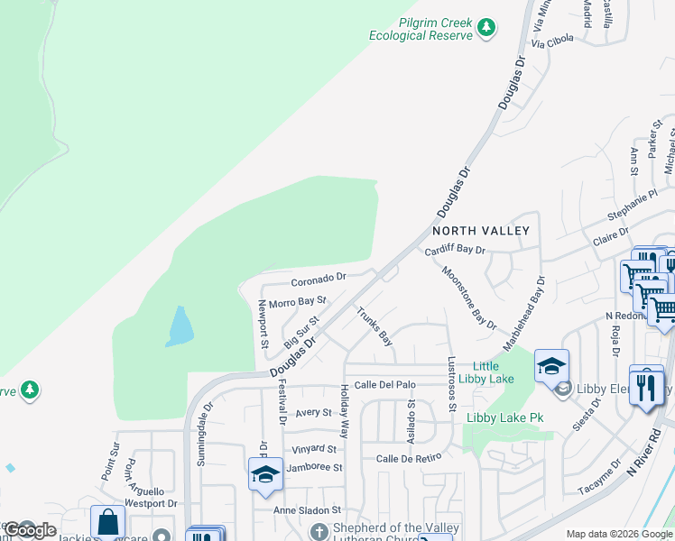 map of restaurants, bars, coffee shops, grocery stores, and more near 4568 Coronado Drive in Oceanside