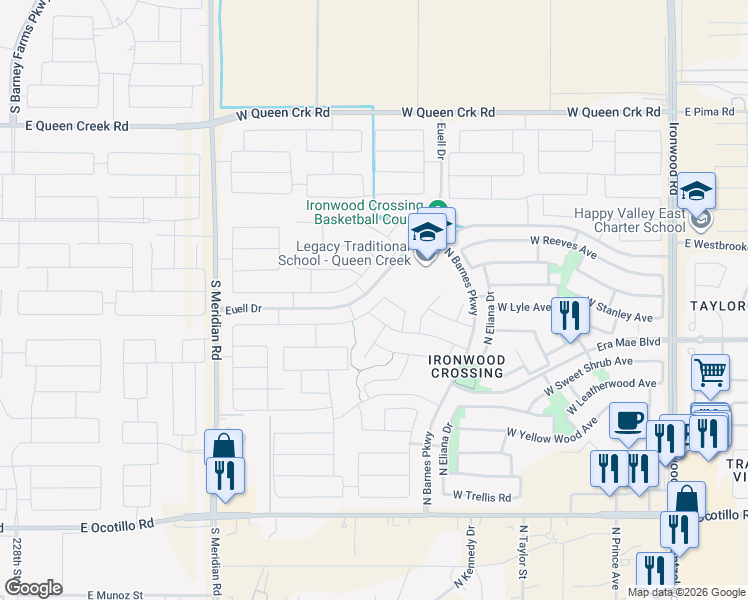 map of restaurants, bars, coffee shops, grocery stores, and more near 1050 Dove Tree Avenue in San Tan Valley