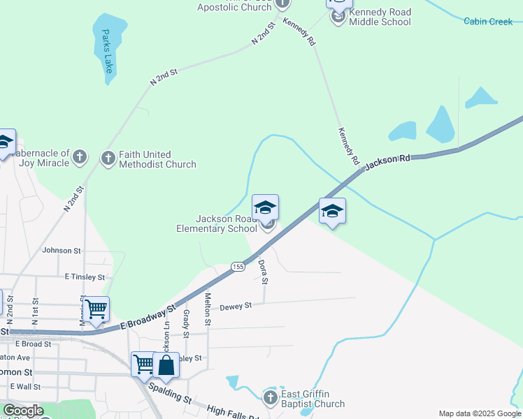 map of restaurants, bars, coffee shops, grocery stores, and more near 1233 Jackson Road in Griffin