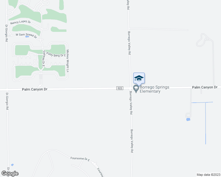 map of restaurants, bars, coffee shops, grocery stores, and more near Palm Canyon Drive in Borrego Springs