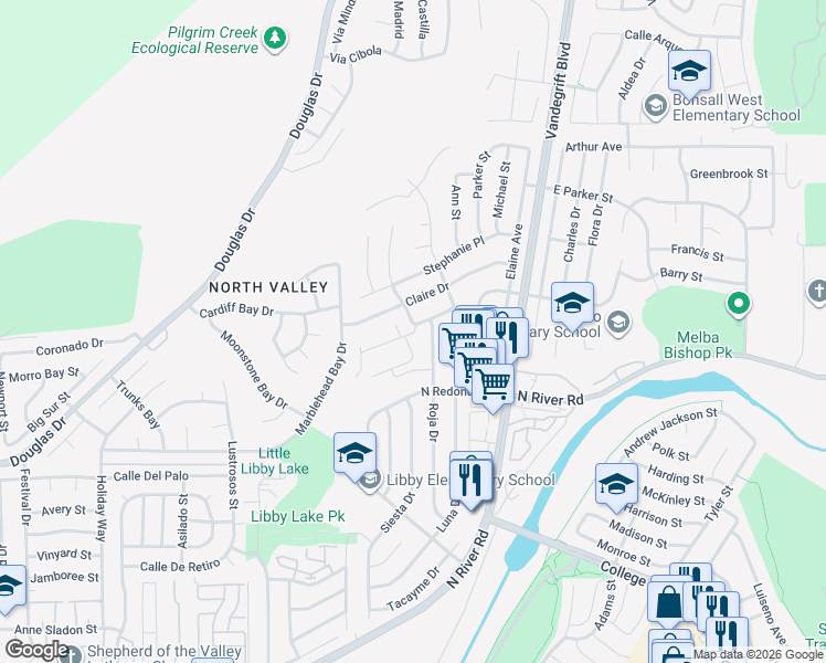 map of restaurants, bars, coffee shops, grocery stores, and more near 531 Roja Drive in Oceanside
