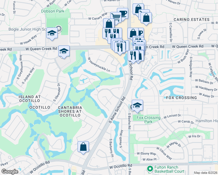 map of restaurants, bars, coffee shops, grocery stores, and more near 1172 West Island Drive in Chandler