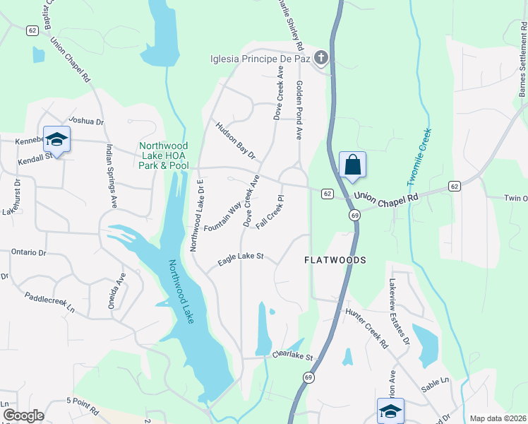 map of restaurants, bars, coffee shops, grocery stores, and more near 5302 Fall Creek Place in Northport