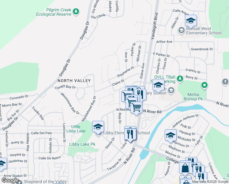 map of restaurants, bars, coffee shops, grocery stores, and more near 531 Roja Drive in Oceanside