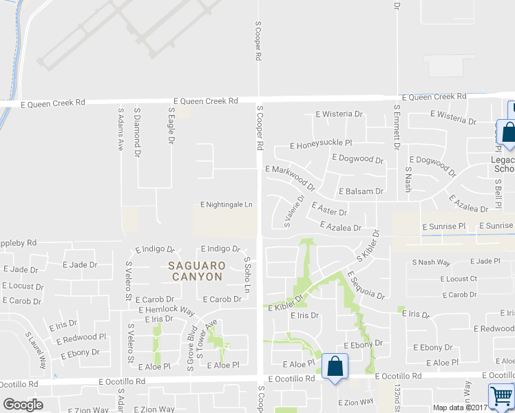 map of restaurants, bars, coffee shops, grocery stores, and more near 21006 South Cooper Road in Chandler