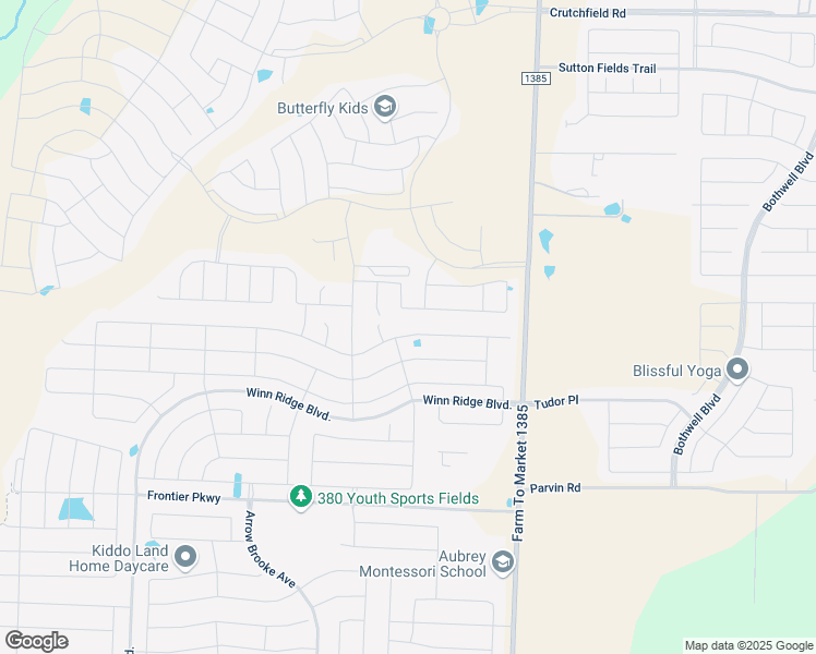 map of restaurants, bars, coffee shops, grocery stores, and more near 1712 Coronet Avenue in Aubrey