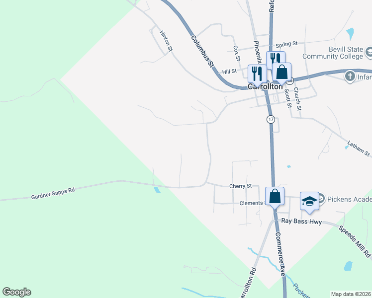 map of restaurants, bars, coffee shops, grocery stores, and more near 436-498 Sanders Street in Carrollton