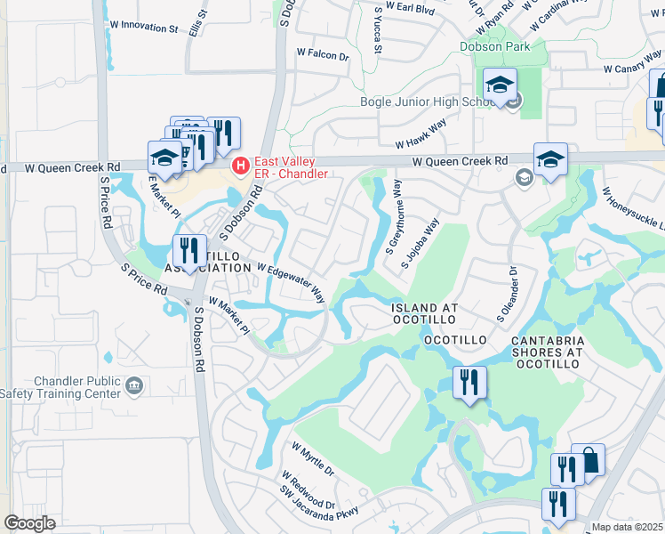 map of restaurants, bars, coffee shops, grocery stores, and more near 3290 South Laguna Drive in Chandler