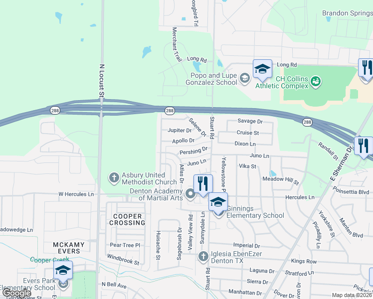 map of restaurants, bars, coffee shops, grocery stores, and more near 700 Apollo Drive in Denton