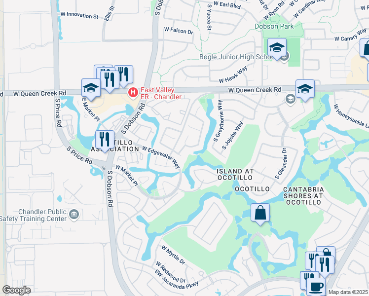 map of restaurants, bars, coffee shops, grocery stores, and more near 3290 South Laguna Drive in Chandler