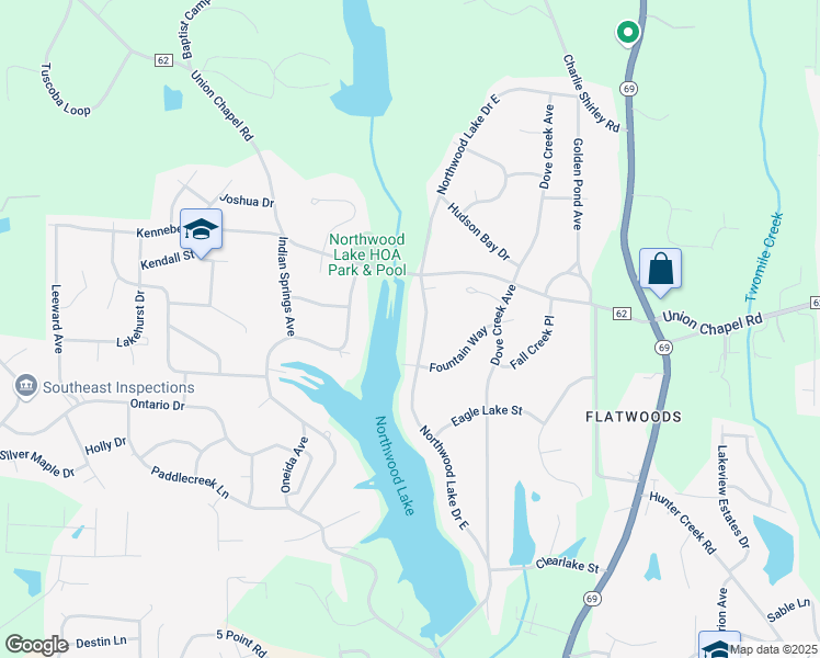 map of restaurants, bars, coffee shops, grocery stores, and more near 5210 Northwood Lake Drive East in Northport